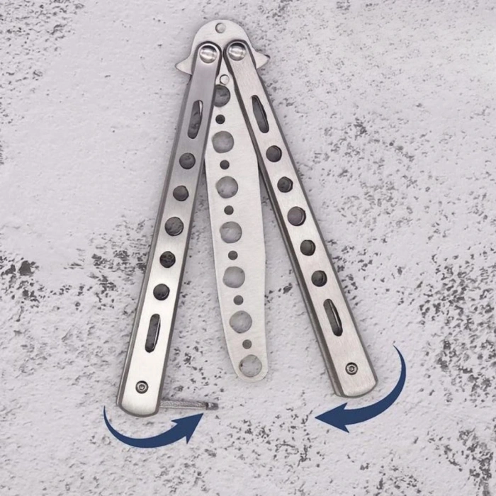 Gray Foldable Stainless Steel Butterfly Knife Comb Beard Mustache Brush Comb for Professional Haircut (5365)