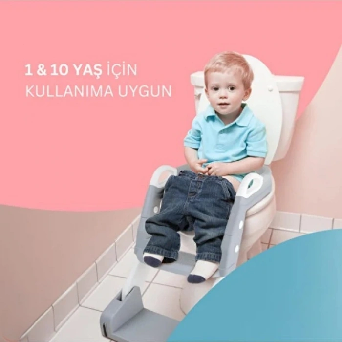 Gri Merdivenli Çocuk Klozet Tuvalet Eğitimi Aparatı