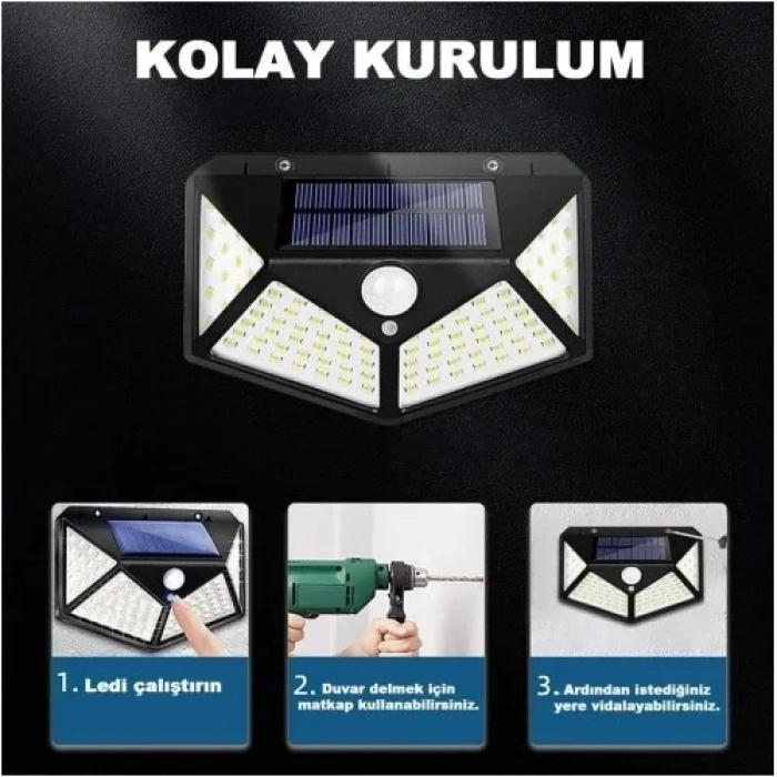 Güçlü 100 Led Dış Mekan Solar Lamba 270°