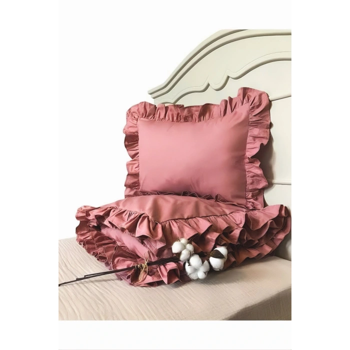 Gül kurusu fırfırlı çift kişilik nevresim takımı