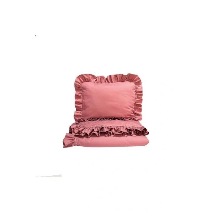 Gül kurusu fırfırlı çift kişilik nevresim takımı