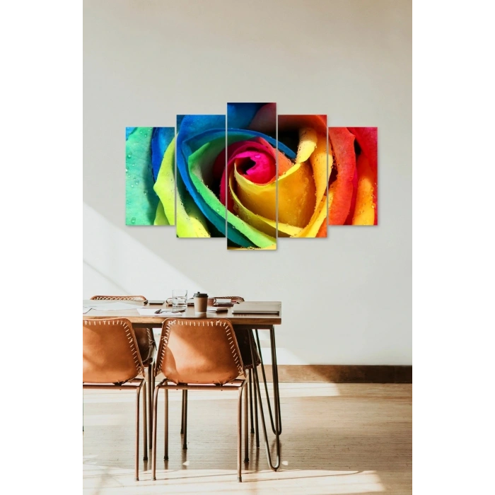 Gül Manzarası Retro 5 Parçalı Mdf Tablo 60 x 100