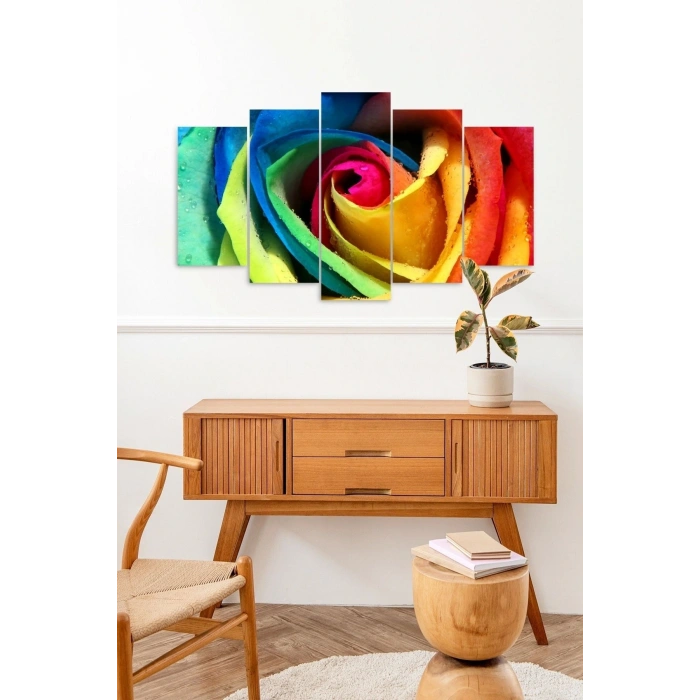 Gül Manzarası Retro 5 Parçalı Mdf Tablo 60 x 100