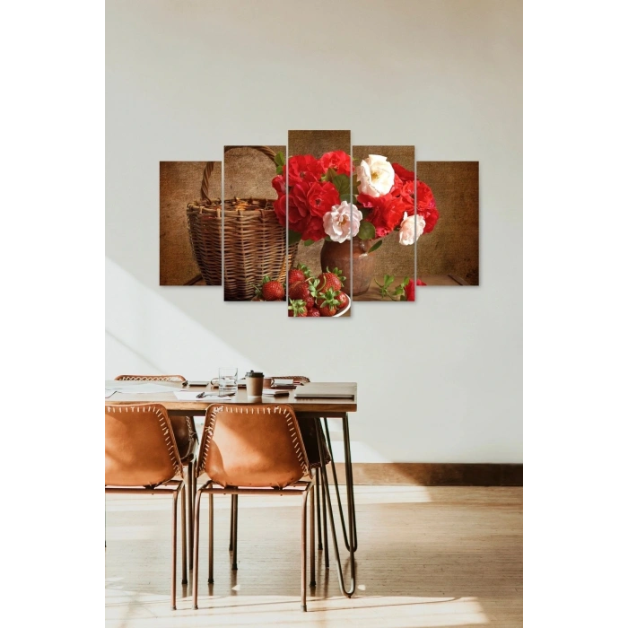 Güller ve Çilek 5 Parçalı Mdf Tablo 60 x 100