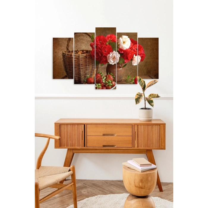 Güller ve Çilek 5 Parçalı Mdf Tablo 60 x 100