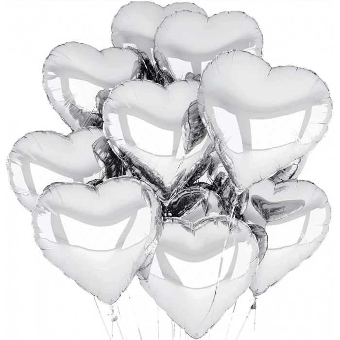 Silver Heart Shaped Flying Balloon Foil 10 Pieces