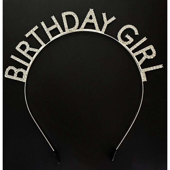 Gümüş Kristal Taşlı Birthday Girl Doğum Günü Tacı İthal Ürün A Kalite 17x16 cm (5365)