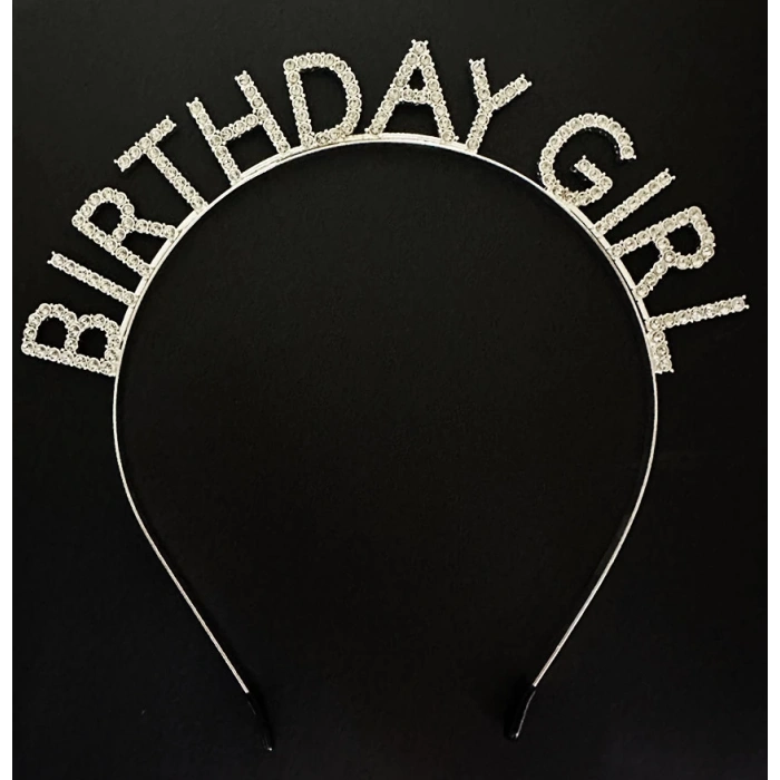 Gümüş Kristal Taşlı Birthday Girl Doğum Günü Tacı İthal Ürün A Kalite 17x16 cm (5365)