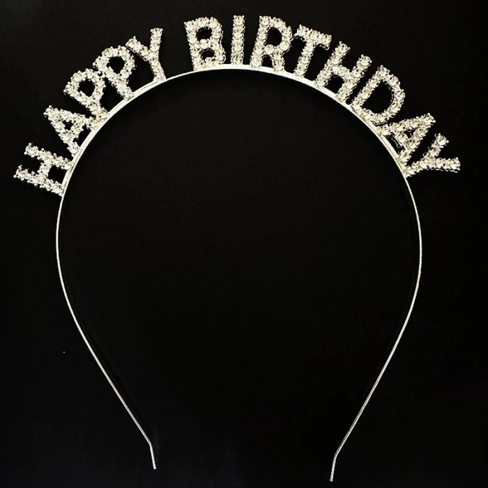 Gümüş Kristal Taşlı Happy Birthday Doğum Günü Tacı İthal Ürün A Kalite 17x16 cm (5365)