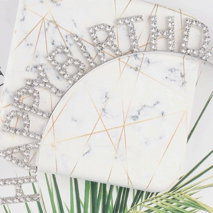 Silver Crystal Stone Happy Birthday Crown