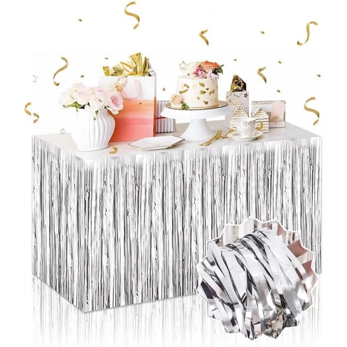 Gümüş Metalize Masa Eteği 275x75 cm – Kendinden Yapışkanlı (5365)