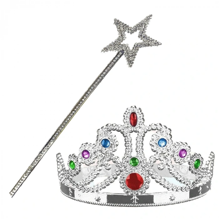 Silver Metalized Princess Crown and Star Wand