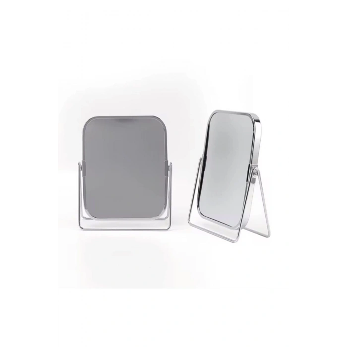 Gümüş Renk Ayarlanabilir KARE Metal Ayaklı Masa Üstü Makyaj Aynası –360° Döner,Şık Dekoratif Tasarım