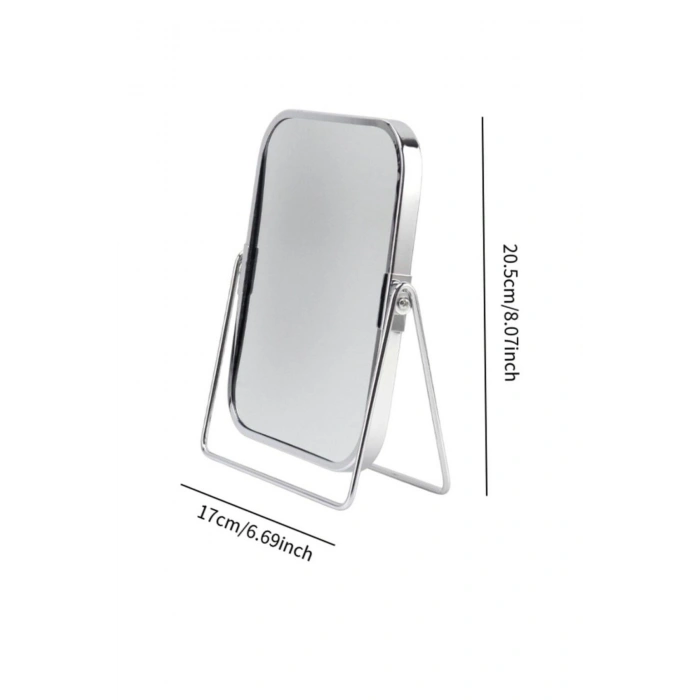 Gümüş Renk Ayarlanabilir KARE Metal Ayaklı Masa Üstü Makyaj Aynası –360° Döner,Şık Dekoratif Tasarım