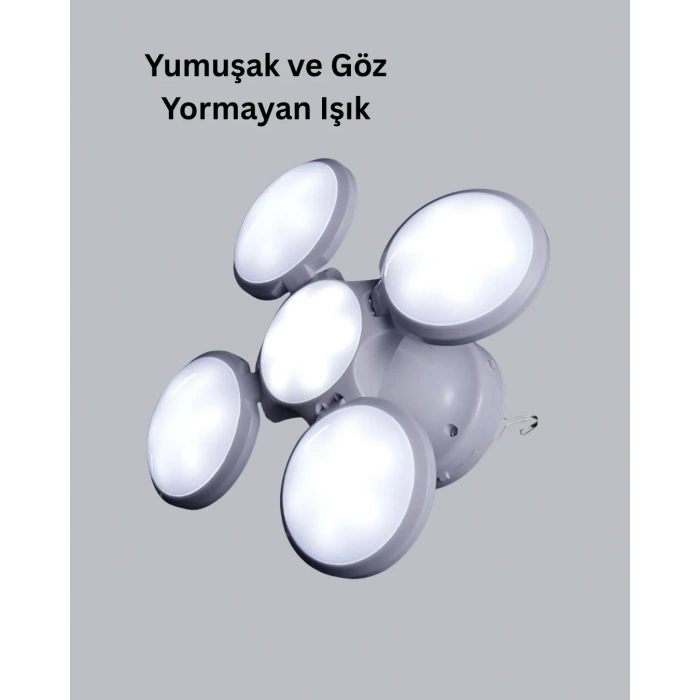 Güneş Enerjili Usb Şarjlı 5 Kanatlı Led Kamp Lambası