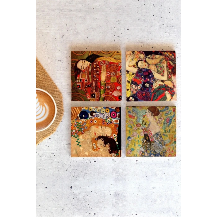 Gustav Klimpt 4lü Taş Bardak Altlığı