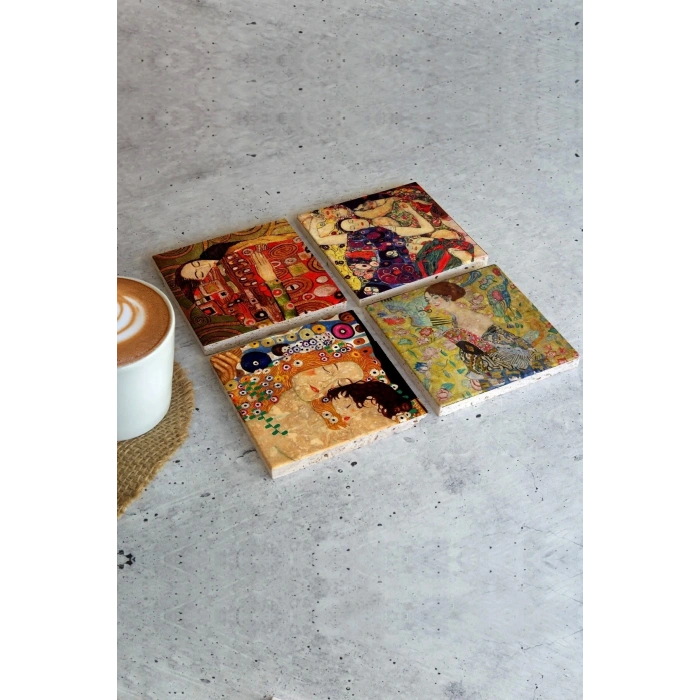 Gustav Klimpt 4lü Taş Bardak Altlığı