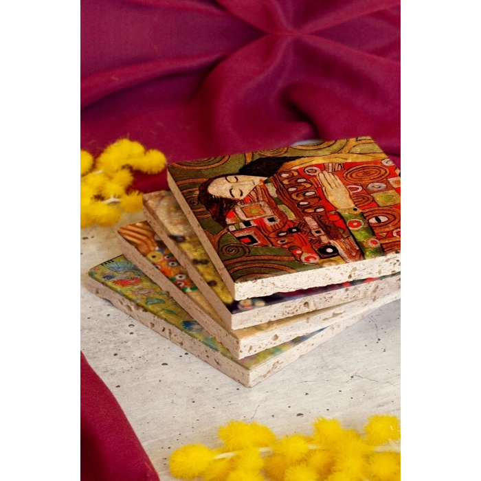 Gustav Klimpt 4lü Taş Bardak Altlığı