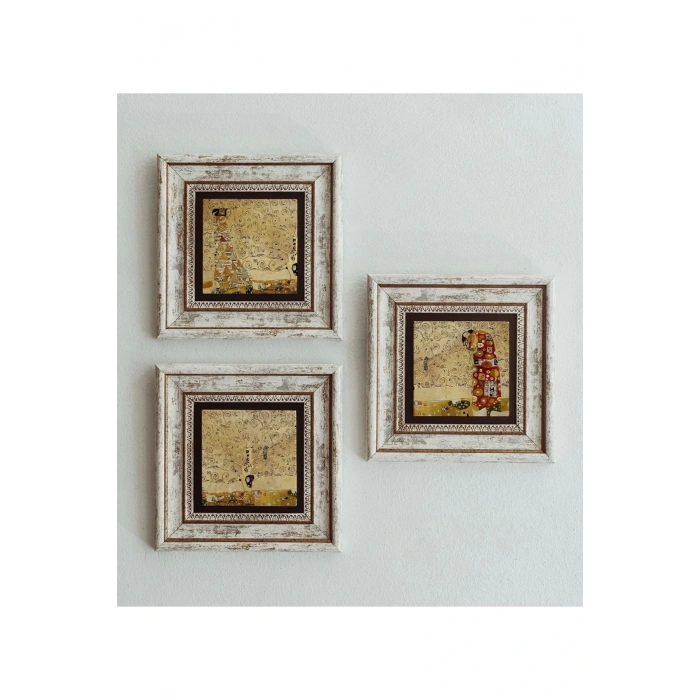 Gustav Klimt 3lü Çerçeveli Taş Tablo , Çerçeveli Taş Duvar Dekoru 20 cm