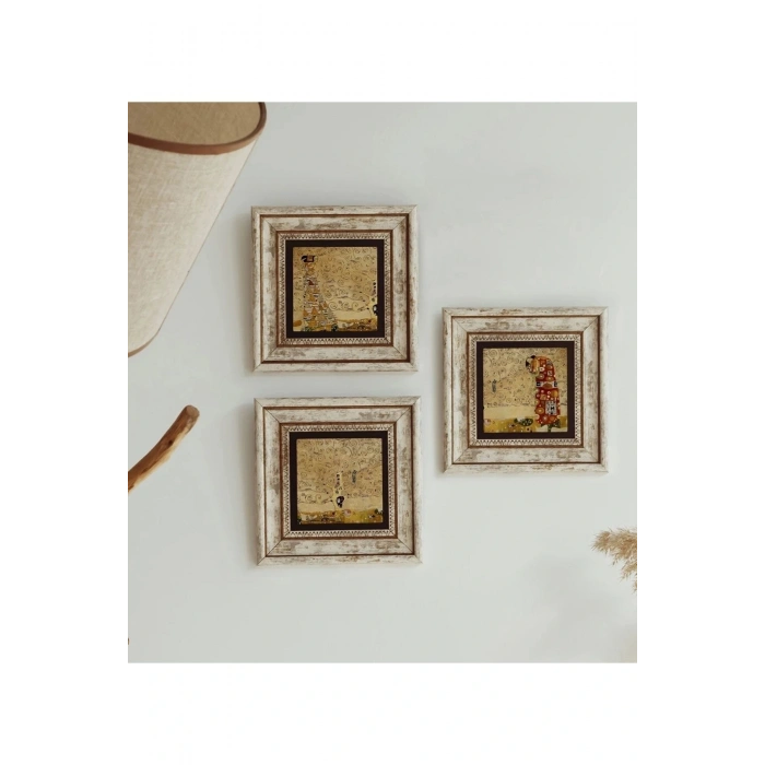 Gustav Klimt 3lü Çerçeveli Taş Tablo , Çerçeveli Taş Duvar Dekoru 20 cm