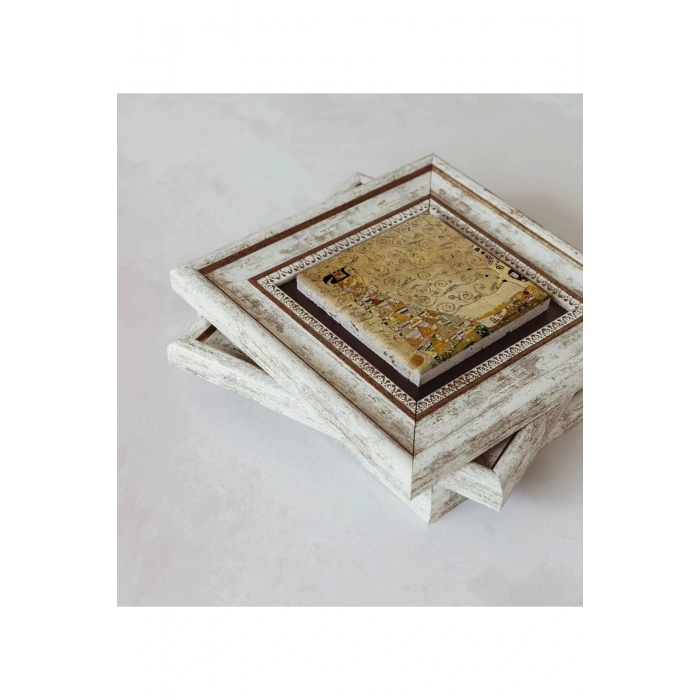 Gustav Klimt 3lü Çerçeveli Taş Tablo , Çerçeveli Taş Duvar Dekoru 20 cm