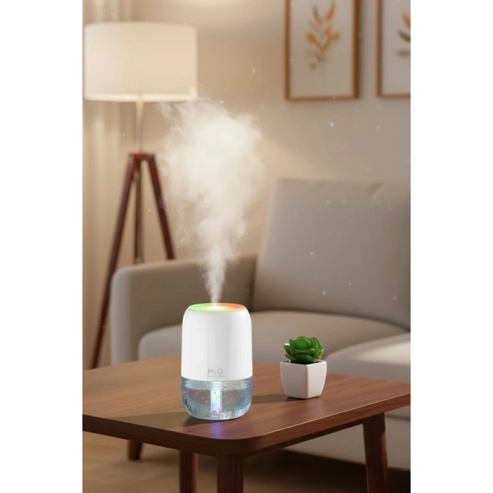 H2O Model Şeffaf Hazneli Hava Nemlendirici-Ultrasonik Soğuk Buhar Makinesi, LED Işıklı Masaüstü Oda Nemlendirici [Durukar]