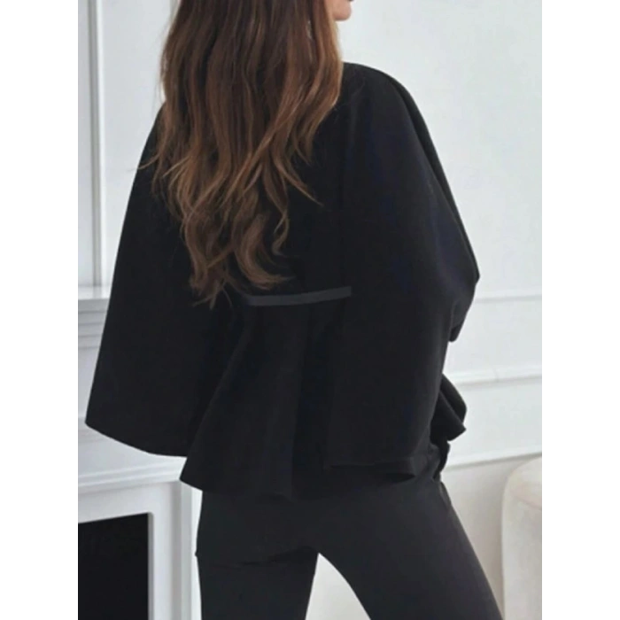 HAKİM YAKA KEMER DETAYLI siyah kemer secenekli KAŞE PANÇO kahve rengi kemer