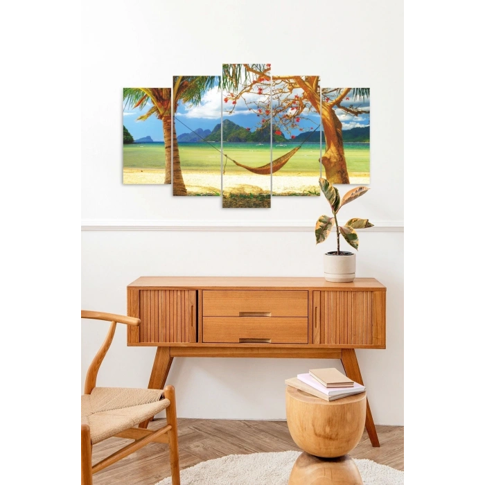 Hamak ve Çiçekler 5 Parçalı Mdf Tablo 60 x 100