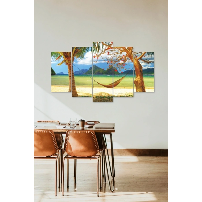 Hamak ve Çiçekler 5 Parçalı Mdf Tablo 60 x 100