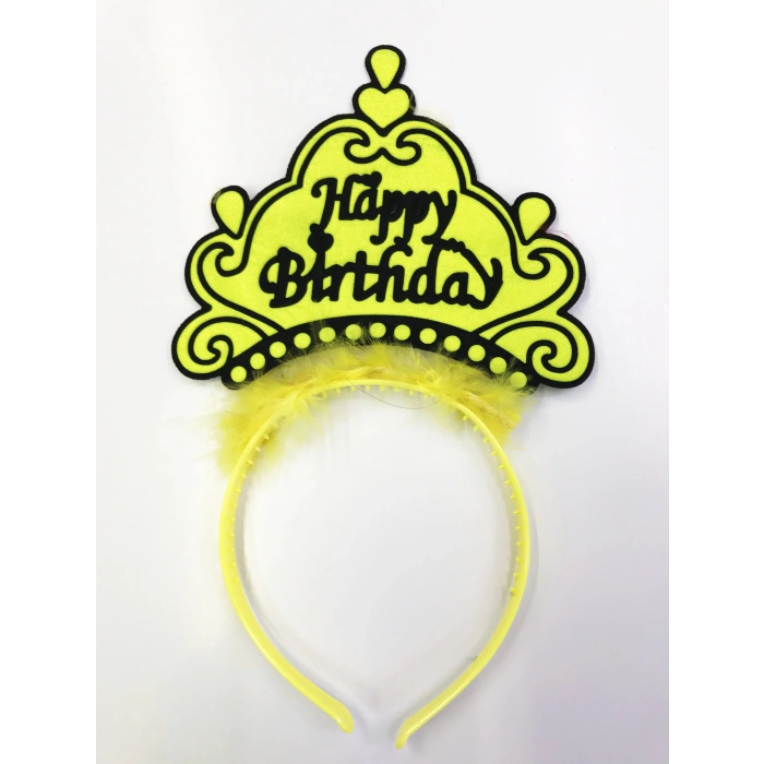 Happy Birthday Yazılı Neon Renk Taç 12 Adet (5365)