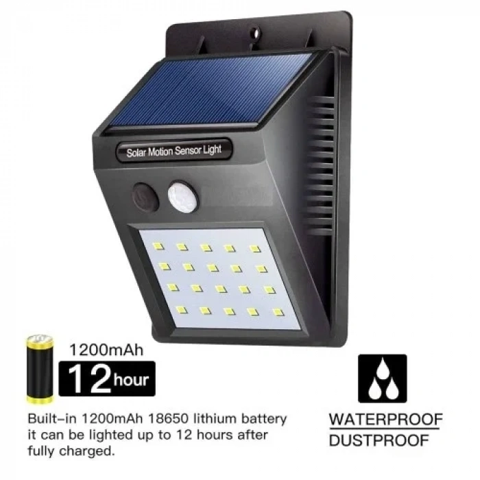 Hareket Sensörlü 20 Led Solar Dış Mekan Lamba