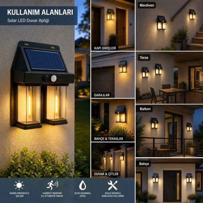 Hareket Sensörlü Kablosuz Güneş Enerjili Led Bahçe 2li Set