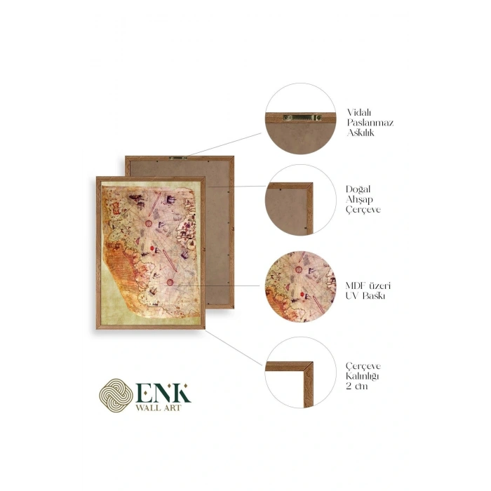 Harita Ahşap Çerçeveli Tablo 17 x 23