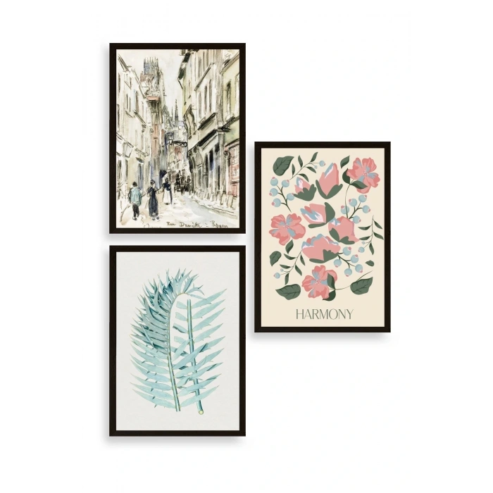 Harmony Üçlü Ahşap Çerçeveli Tablo 40 x 60