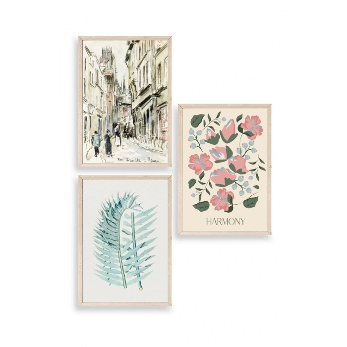 Harmony Üçlü Ahşap Çerçeveli Tablo 50 x 70