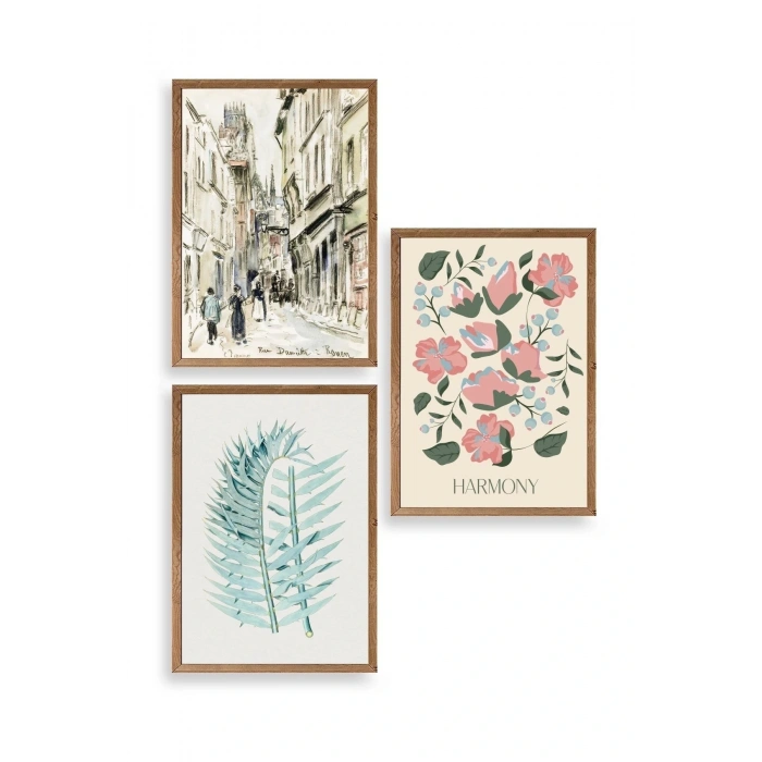 Harmony Üçlü Ahşap Çerçeveli Tablo 50 x 70
