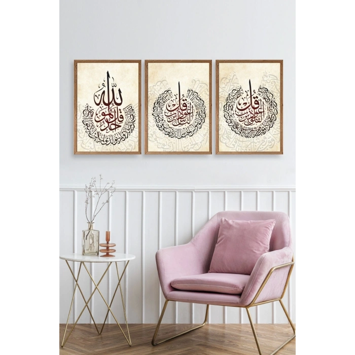 Hat Sanatı Üçlü Ahşap Çerçeveli Tablo 17 x 23