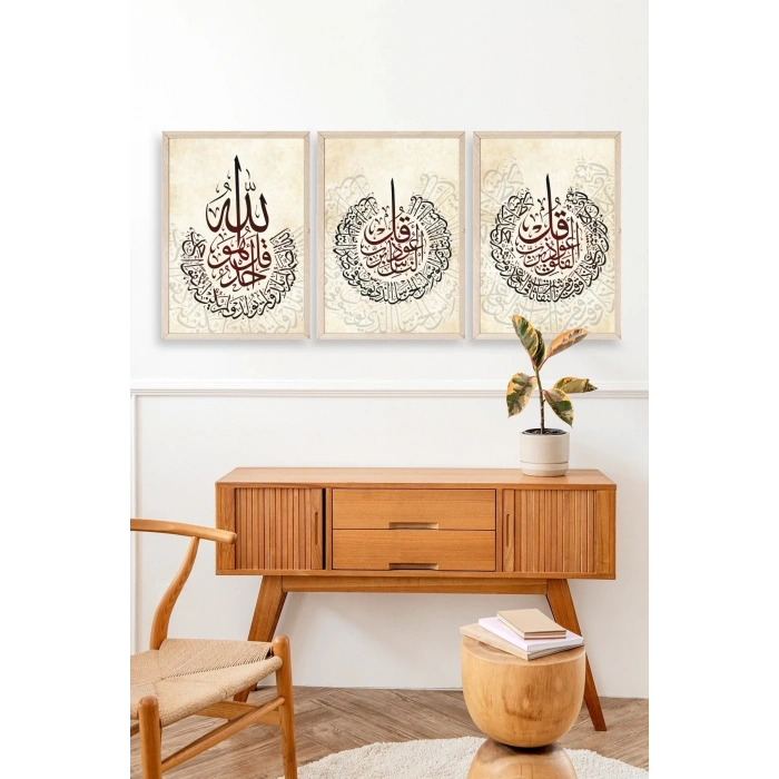 Hat Sanatı Üçlü Ahşap Çerçeveli Tablo 17 x 23