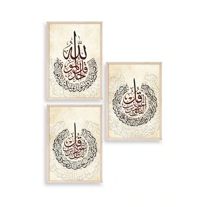 Hat Sanatı Üçlü Ahşap Çerçeveli Tablo 23 x 30