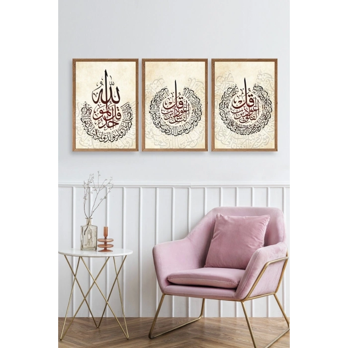 Hat Sanatı Üçlü Ahşap Çerçeveli Tablo 30 x 42