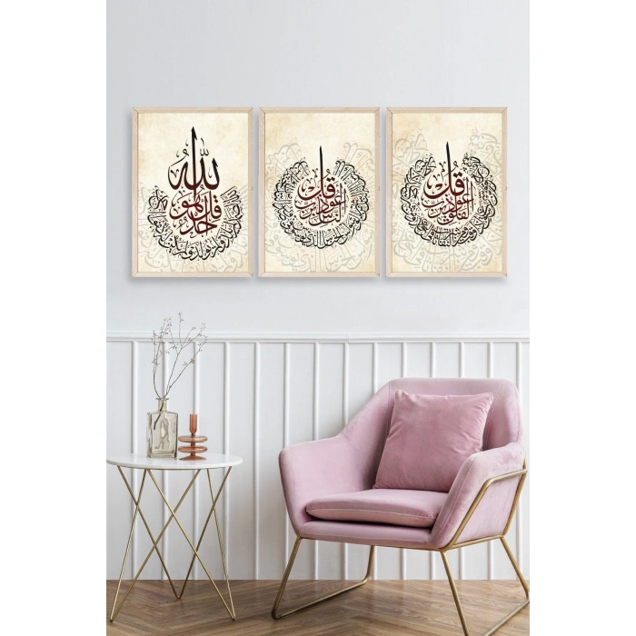 Hat Sanatı Üçlü Ahşap Çerçeveli Tablo 50 x 70