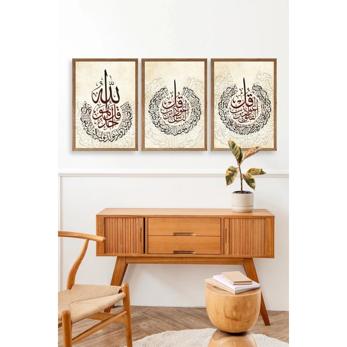 Hat Sanatı Üçlü Ahşap Çerçeveli Tablo 50 x 70