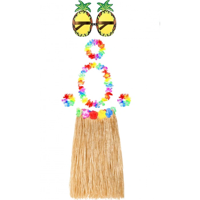 Костюм для вечеринки на Гавайях - 60 см соломенная юбка, цветочные аксессуары и очки с ананасом