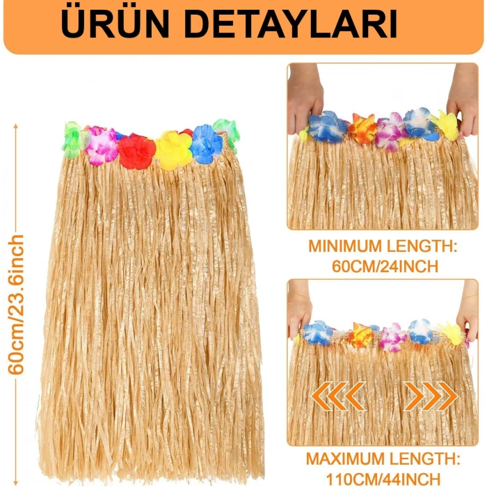 Hawaii Tarzı Hula Eteği – 60 cm Hasır Naturel Etek (5365)
