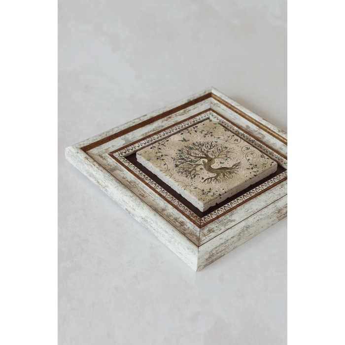 Hayat Ağacı (yaşam) Life Tree Çerçeveli Taş Tablo , Çerçeveli Taş Duvar Dekoru 20 cm