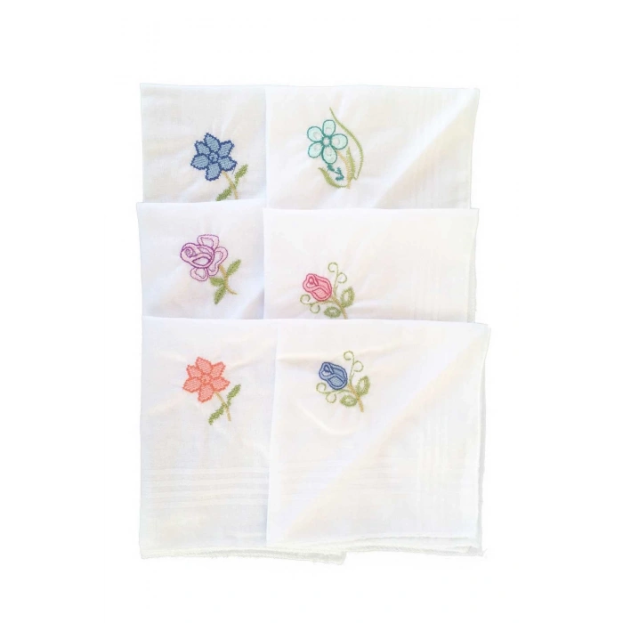Gift Embroidered Womens Handkerchief 12 Pieces 28x28 cm 100 Cotton
