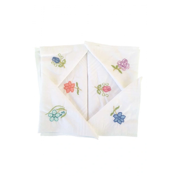 Hediyelik İşlemeli Bayan Mendili 6 lı Paket 28x28 cm 100 Pamuk