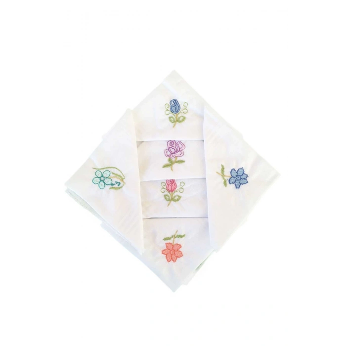 Hediyelik İşlemeli Bayan Mendili 6 lı Paket 28x28 cm 100 Pamuk