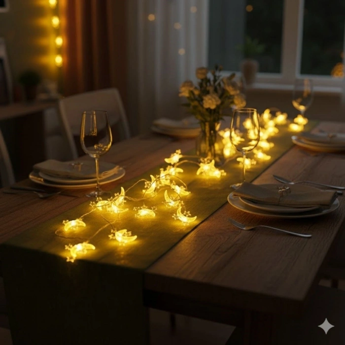 Hilal ve 3 Mini Yıldız Şekilli 3.5 Metre USB LED Işık – 20 LED’li Dekoratif Ramazan Dekorasyonu ve Ortam Aydınlatması hakkında ürün açıklaması