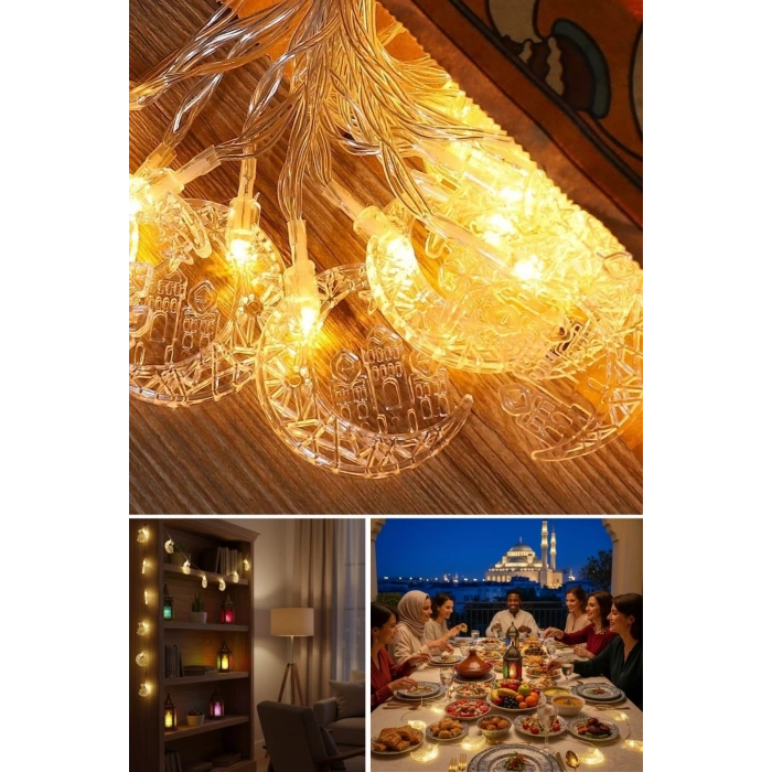 Hilal ve Cami Şekilli 3.5 Metre USB LED Işık – 20 LED’li Dekoratif Ramazan Dekorasyonu ve Ortam Aydınlatması